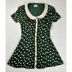 Dancing Days by Banned Green Heart Print Peter Pan Collar Dress Size L